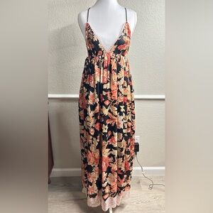 Free People Primmy Printed Midi Maxi Dress Black Combo Floral Lace Medium